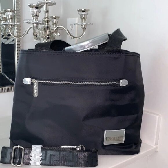 Versace Tote Bag Holdall Weekender Black Metallic Purse Large Handbag Rare New